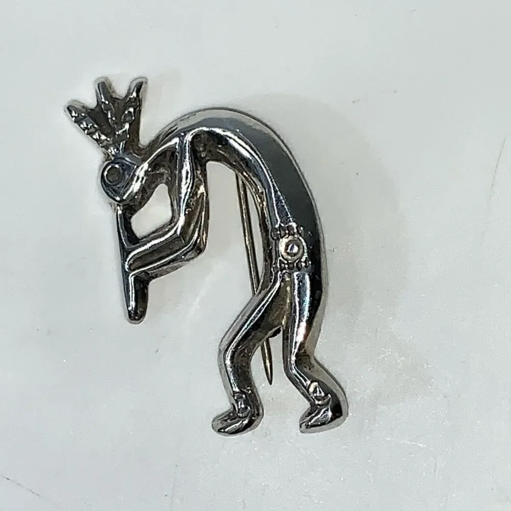 Native American Signed Sterling Kokopelli Brooch